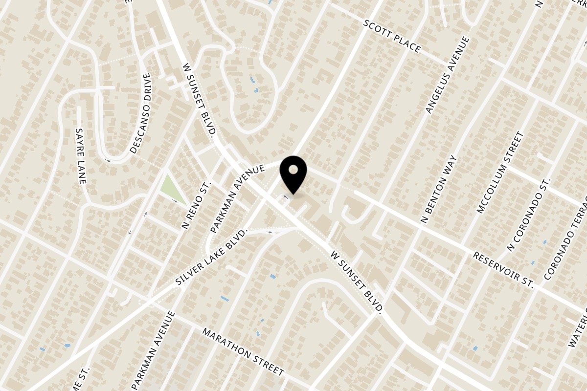 Map showing the location of Same Same Thai on 2835 Sunset Blvd in Los Angeles